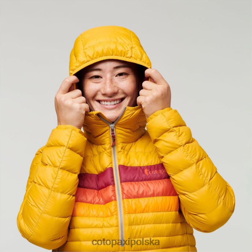Cotopaxi Damski puchowy sweter z kapturem cotopaxi fuego w gorące bursztynowe paski BDNZ8030 bursztynowe paski