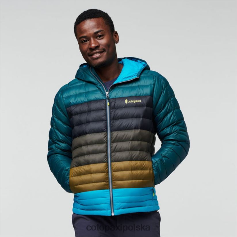 Cotopaxi marki Fuego puchowa kurtka z kapturem Colorblock męska Deep Ocean Stripes cotopaxi BDNZ80446 głębokie paski oceanu