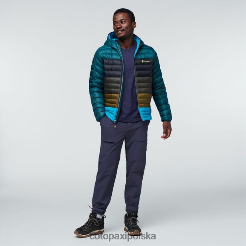 Cotopaxi marki Fuego puchowa kurtka z kapturem Colorblock męska Deep Ocean Stripes cotopaxi BDNZ80446 głębokie paski oceanu