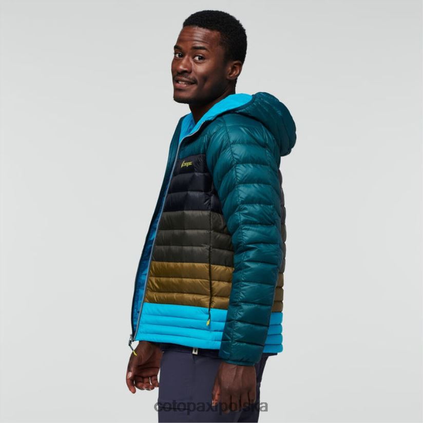 Cotopaxi marki Fuego puchowa kurtka z kapturem Colorblock męska Deep Ocean Stripes cotopaxi BDNZ80446 głębokie paski oceanu