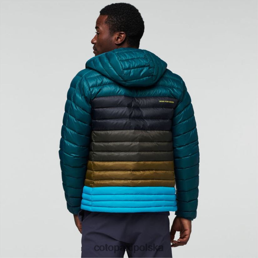 Cotopaxi marki Fuego puchowa kurtka z kapturem Colorblock męska Deep Ocean Stripes cotopaxi BDNZ80446 głębokie paski oceanu